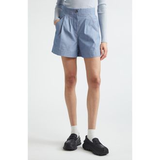 Moncler Pleated Cotton Chambray Shorts in Rain Washed at Nordstrom, Size X-Small