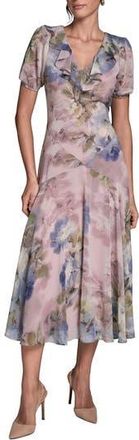 BCBGeneration Floral Chiffon Cutout Back Dress in Lilac/Sapphire at Nordstrom Rack, Size 14