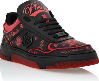 Philipp Plein Nappa Leather Low Top Sneakers All-Over Plein Unisex in Black/red at Nordstrom, Size 42