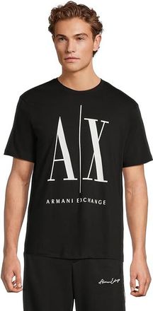 A|X Armani Exchange Icon Logo Printed T-Shirts Mens Clothing Black : LG, Cotton