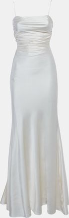Mach & Mach White Stretch Silk Draped Maxi Dress