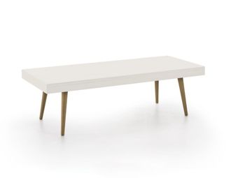 HOGAR 24 Mesa de centro de madera maciza natural, color blanco y encerado