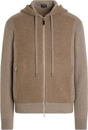 Ermenegildo Zegna ribbed-panel zip-up hoodie - Brown