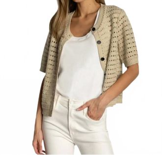 Dylan Crochet Button Down Cardigan In Oatmeal