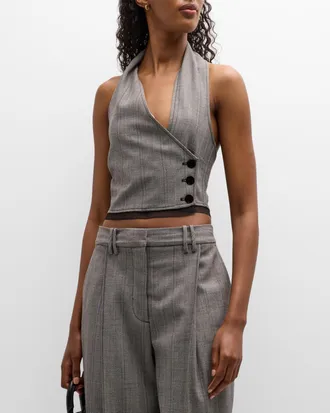 Ganni Herringbone Halter Suiting Vest