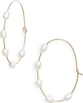 Nordstrom Scattered Freshwater Pearl Hoop Earrings in White- Gold at Nordstrom