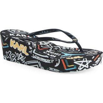 Karl Lagerfeld Nola Graffiti Platform Flip Flop in Black Multi at Nordstrom Rack, Size 10