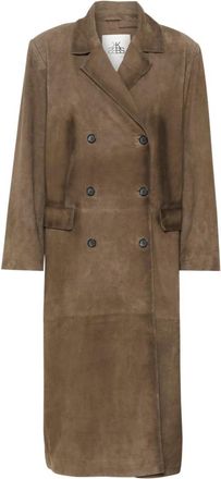 Karen by Simonsen Double-Breasted Jassen - Dames - Mantel - Bruin - L - Leer - Jassen