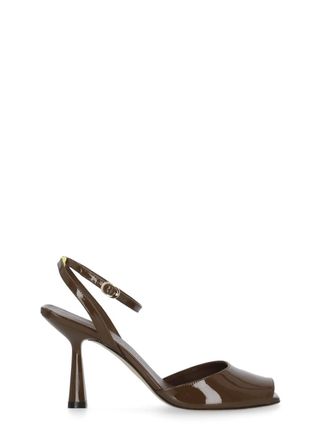 Stuart Weitzman Brown Val Sandal Polished Leather Sandals