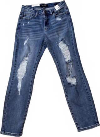 Judy Blue Womens Large Holes Destroyed Relax Fit Jeans In Blue