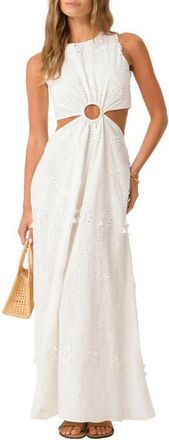 PQ Swim Tavi Eyelet Sleeveless Cover-Up Maxi Dress in White Sands at Nordstrom, Size X-Small