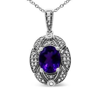 House of Brilliance Silver Diamond Accent and Amethyst Gemstone Pendant Necklace in White at Nordstrom