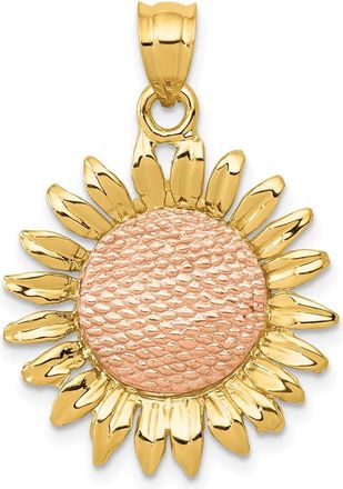 Diamond2Deal 14k Two-tone Gold Polished Sunflower Pendant