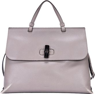Gucci Grey Calfskin Grained Leather Bamboo Daily Top Handle (Authentic Pre- Loved)