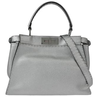 Fendi Selleria Peekaboo Bag Rigid Leather Silver Leather Handbag (Pre-Owned)