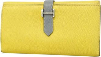 Herm&egrave;s Blue Lin Soufre Epsom Leather Long Wallet (Tri-Fold) (Pre-Owned)