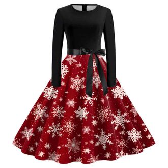 Generic Christmas Dress Womens Elegant Dress Christmas Womens Long Sleeve Christmas Dresses Women with Christmas Motifs A-line Swing Party Dress Stylish Cockt