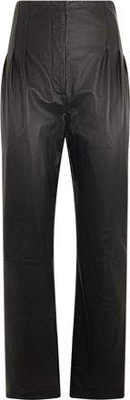 Alberta Ferretti Lederbroek met plooien - Dames - Leren Broeken - Zwart - S - Leer - Broeken