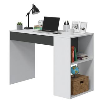 Dmora Dmora Escritorio Boise, Escritorio Reversible Con Caj&oacute;n, Mesa De Estudio U Oficina Para Pc, Cm 101x50h73, Blanco Y Antracita, Con Embalaje Reforzado