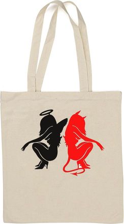 Generic Devil And Angel Minimalist Pin Up Babes Natural Cotton Tote Bag White