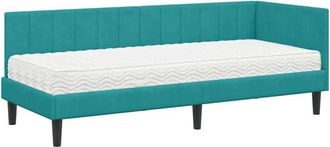 vidaXL Corner Bed Frame with Mattress Turquoise 80 x 200 cm Velvet vidaXL