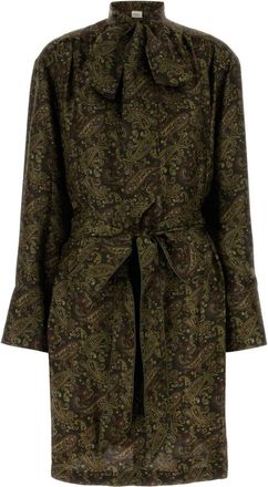 Saint Laurent Womens Printed Silk Dress - Dark Brown - Size EU 36 (Womens)