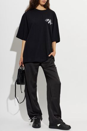 Off-white T-shirt With Embroidered Logo, Womens, Black
