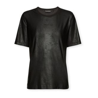 Elena Miro Tops, Dames, Zwart, 2Xl, Katoen, T-shirt met relaxte pasvorm en monogramborduursel