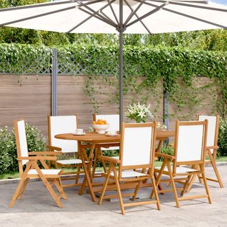 vidaXL Vidaxl - Sillas Jard&iacute;n Reclinables 6 Uds Tela Madera Maciza Blanco Crema
