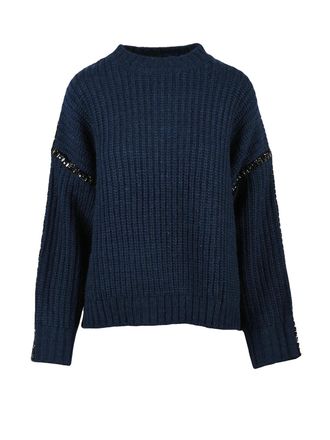 Essentiel Chunky Knit Oversized Sweater with Detachable Collar and Sequin Trims