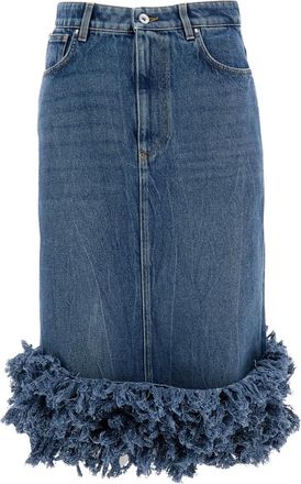 Paco Rabanne Gonna Midi in Denim Lavato con Frange - - Skirts - Donna - Blu - XS