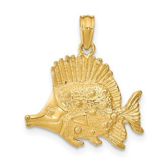 Diamond2Deal 14k Yellow Gold Polished Textured Butterfly Fish Charm Pendant