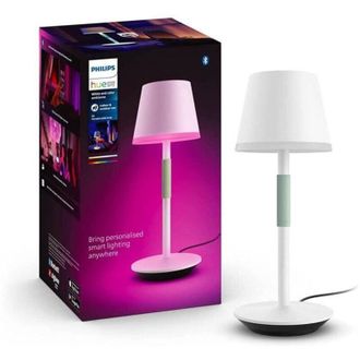 Philips White and Color Ambiance, lampada da tavolo portatile Hue Belle, compatibile Bluetooth, bianca - Philips
