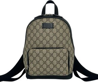 Gucci Beige Black Leather Elastane Backpack (Pre-Owned)