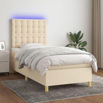 vidaXL Vidaxl - Cama Box Spring Colch&oacute;n Y Luces Led Tela Color Crema 90x190 Cm