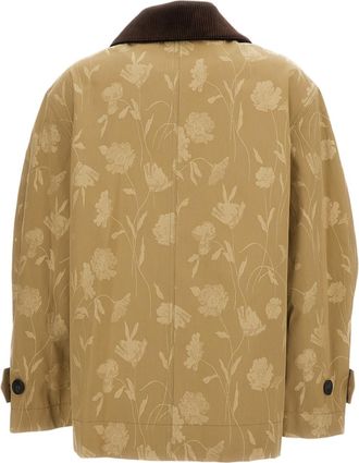 Erdem Poppy Design Cotton Jacquard Oversize Jacket with Curved Sleeves
