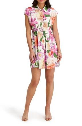 Kensie Floral Cap Sleeve Fit & Flare Shirtdress in White/Multi at Nordstrom Rack, Size 10