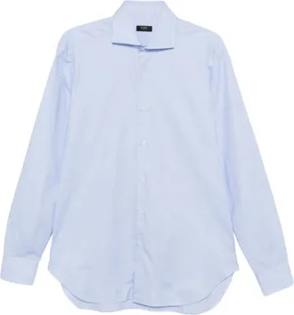 Barba Overhemden, Heren, Blauw, M, Katoen, Blouse met spreadkraag