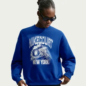 Nike Womens Studio Fleece Medium Weight Oversized Graphic Crew in Blue | IM9412-417