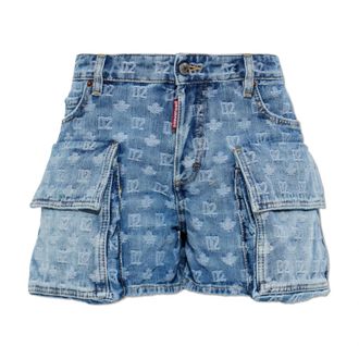 Dsquared2 Light Wash Cargo Shorts - Dames - Denim shorts - Blauw - M - Katoen - Korte Broeken