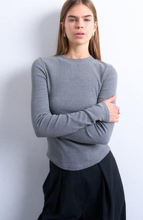 Topshop Rib Crewneck Top in Grey at Nordstrom, Size X-Small