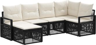 vidaXL Conjunto De Sof&aacute;s De Jard&iacute;n 6 Uds. Negro Rat&aacute;n Sint&eacute;tico Vidaxl