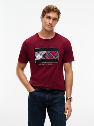 Tommy Hilfiger Mens Tartan Flag Logo T-Shirt - Burgundy - XXXL