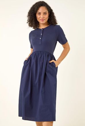 Roman Buttoned Pocket Stretch Midi Dress