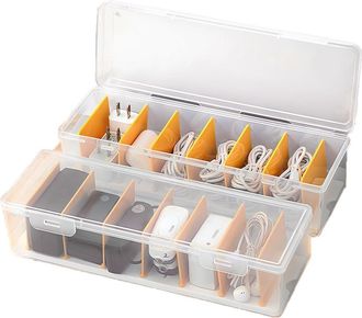 OEM Cable Organizer - Plastic Transparente - Con 7 Divisiones Ajustables - Para Gesti&oacute;n De Cables En Escritorio O Caj&oacute;n - 2 Unidades