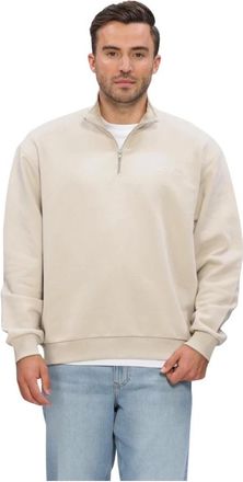 Les Deux Hoodies & sweatvesten, Heren, Beige, XL, Crew Half-Zip Sweatshirt