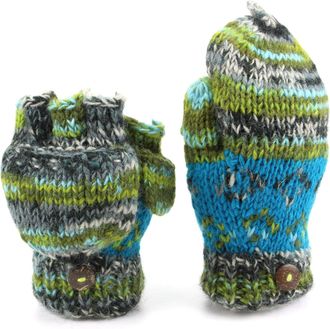 Loud Elephant Wool Knit Fingerless Shooter Gloves with Full Fleece Lining - Space Dye (Blue & Green)