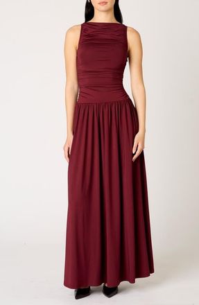 Nia Clea Ruched Sleeveless Drop Waist Maxi Dress in Chianti at Nordstrom, Size X-Large