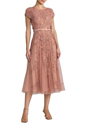 Mac Duggal Womens Floral Embellished Cap Sleeve Midi Dress in Rosewood at Nordstrom, Size 12