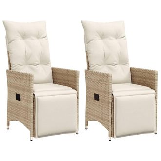 vidaXL Sillones Reclinables De Jard&iacute;n Con Cojines Beige 2 Uds Rat&aacute;n Pe Vidaxl